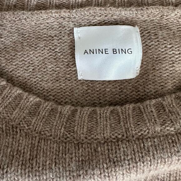 Anine Bing Wool Sweater Distressed Taupe Neutral Minimalist Fall Winter Medium - Picture 11 of 14